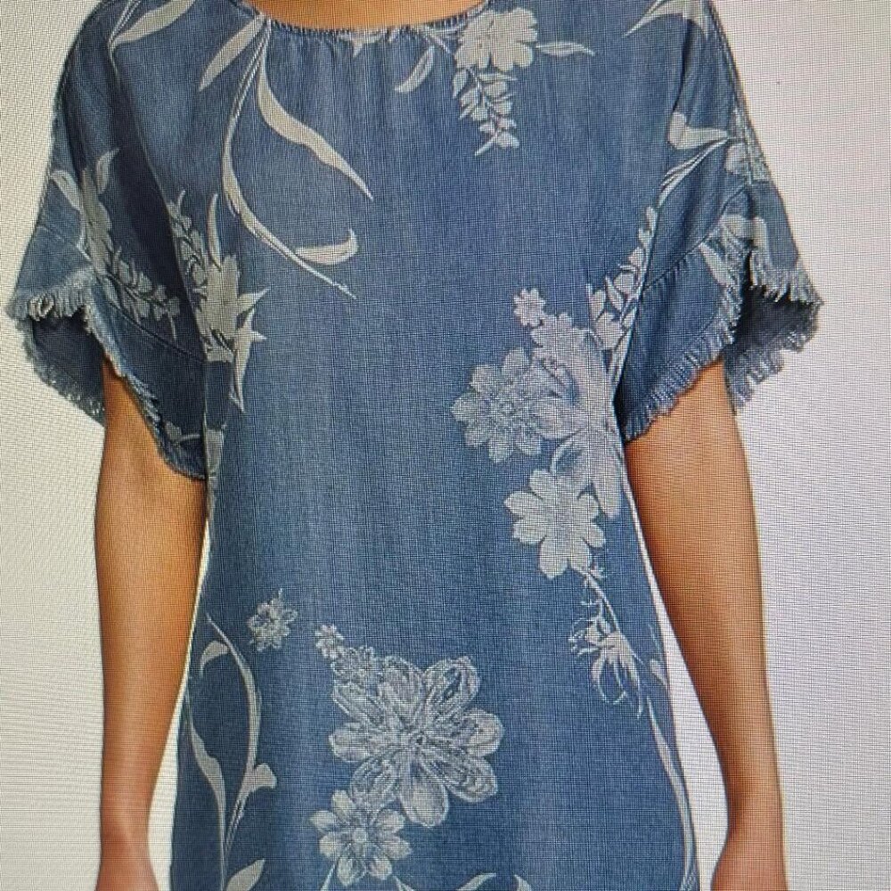 Tru Luxe Jeans Short Sleeve Scoop Neck Lace-Up Back Floral Blouse